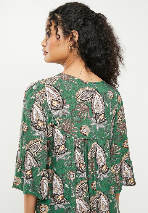 Stella Morgan - 3/4 Sleeve printed summer dress - green
