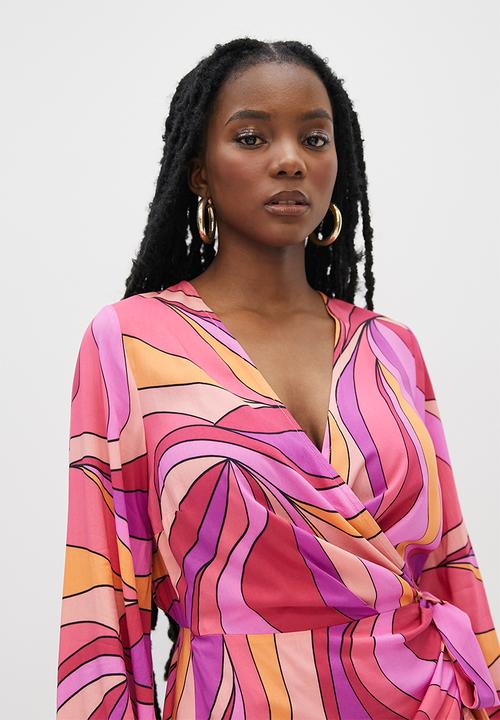 VELVET - Printed mini wrap dress - retro fuschia