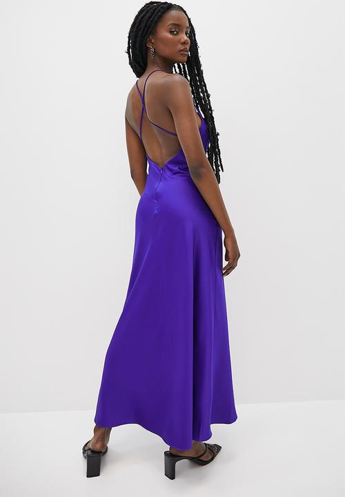 VELVET - Satin strappy back midaxi slip dress - cobalt