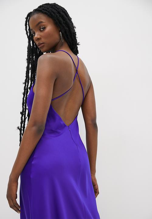 VELVET - Satin strappy back midaxi slip dress - cobalt