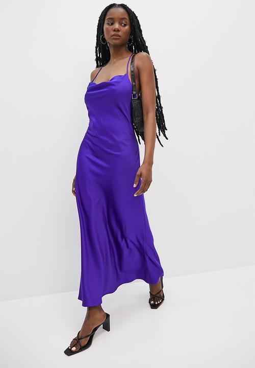 VELVET - Satin strappy back midaxi slip dress - cobalt