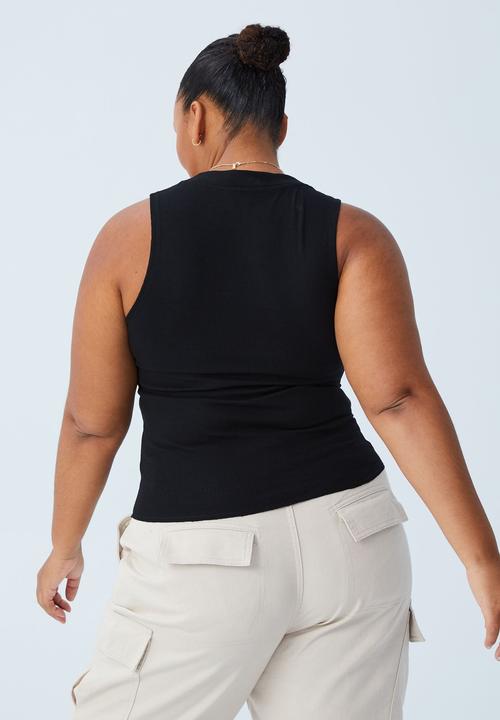 Cotton On - Curve waffle tank - black
