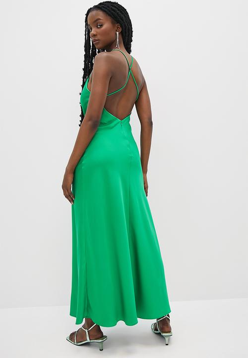 VELVET - Satin strappy back midaxi slip dress - green