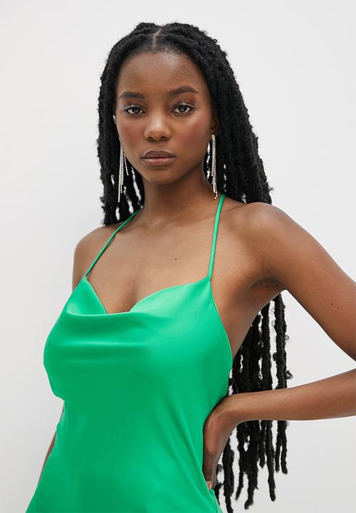 VELVET - Satin strappy back midaxi slip dress - green
