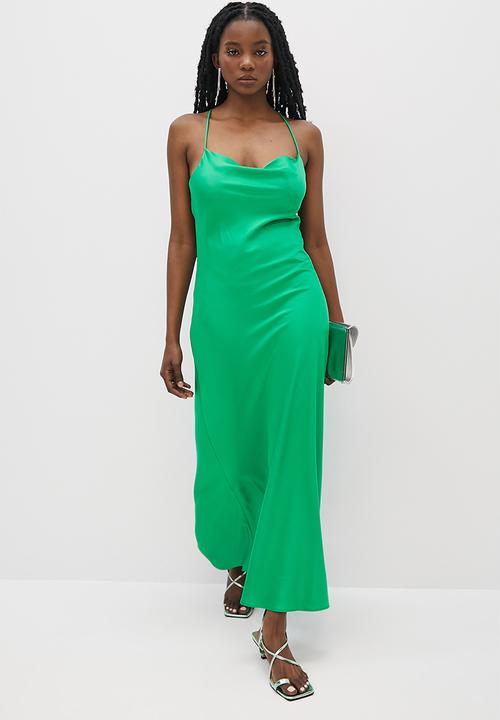 VELVET - Satin strappy back midaxi slip dress - green