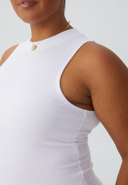 Cotton On - Curve waffle tank - white