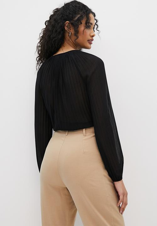MILLA - Pleated volume blouse - black