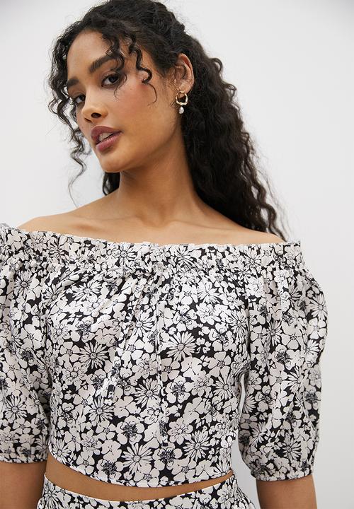 MILLA - Co-ord bardot ruffle top - retro mono floral