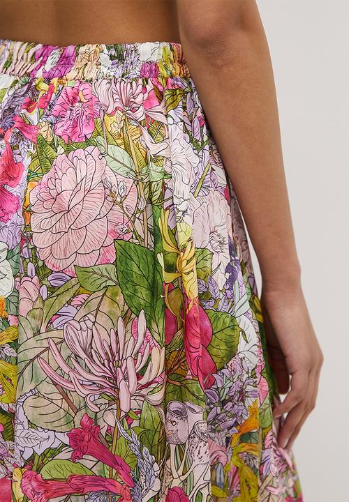 MILLA - Co-ord printed satin circle skirt - mediterranean floral
