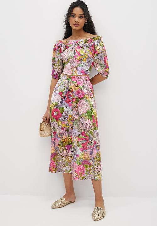 MILLA - Co-ord printed satin circle skirt - mediterranean floral