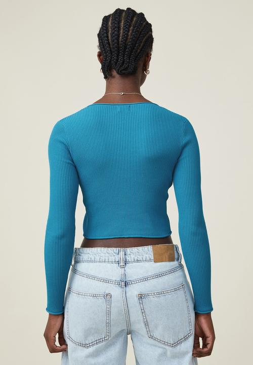 Cotton On - Foxy rib v-neck cardi - bright blue