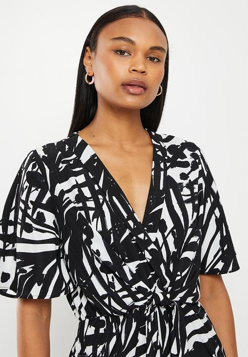 Me&B - Tie front wrap long pant jumpsuit - multi