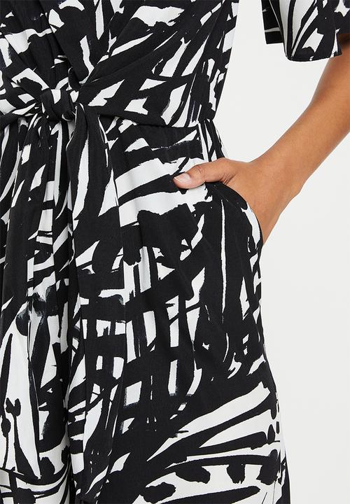 Me&B - Tie front wrap long pant jumpsuit - multi