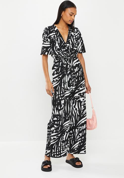 Me&B - Tie front wrap long pant jumpsuit - multi