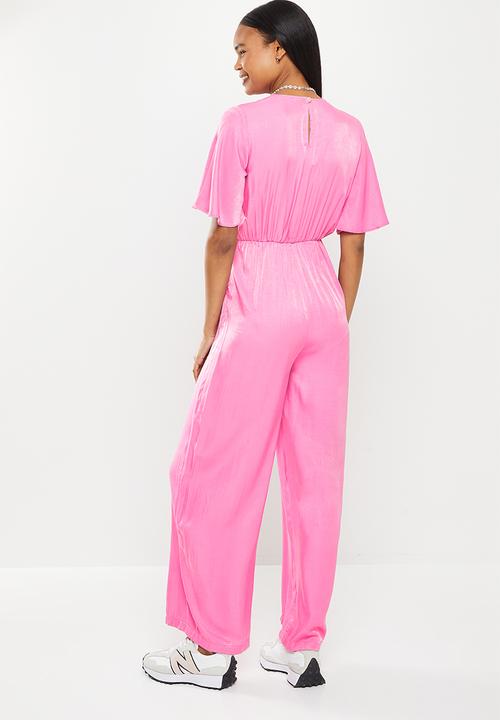 Me&B - Tie front wrap long pant jumpsuit - pink
