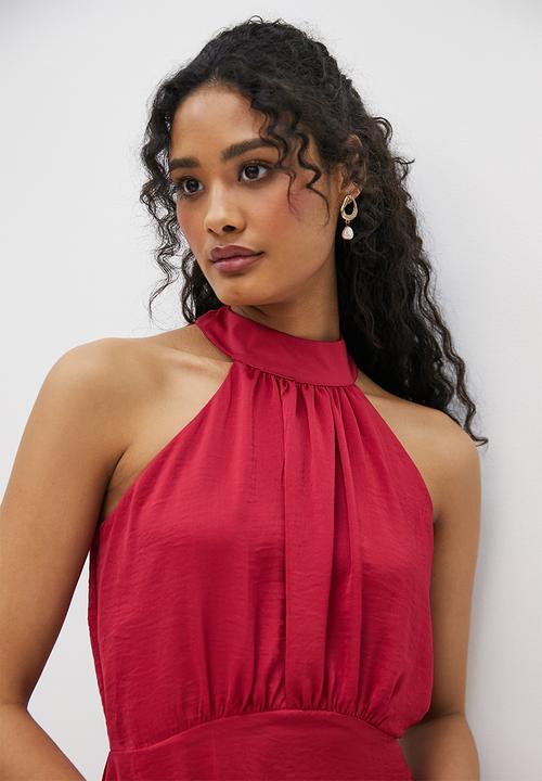 MILLA - Satin tie back madaxi dress - persian red