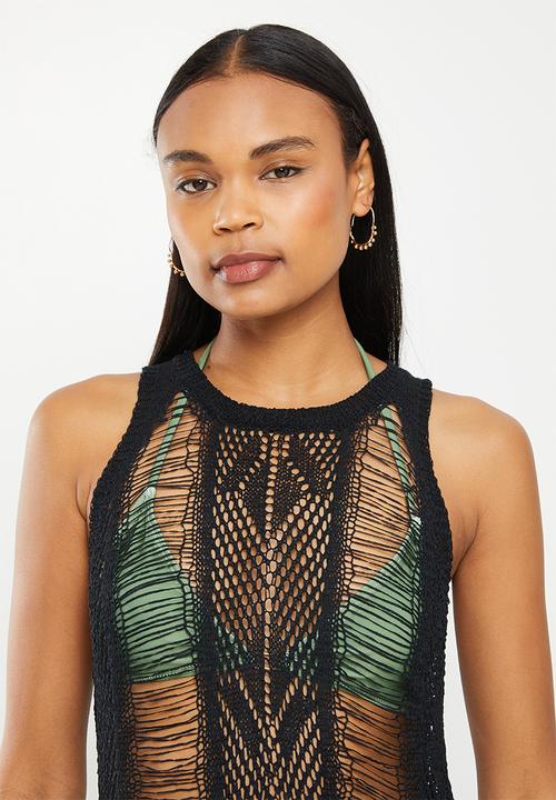 dailyfriday - Fringed hem swim cover up - black
