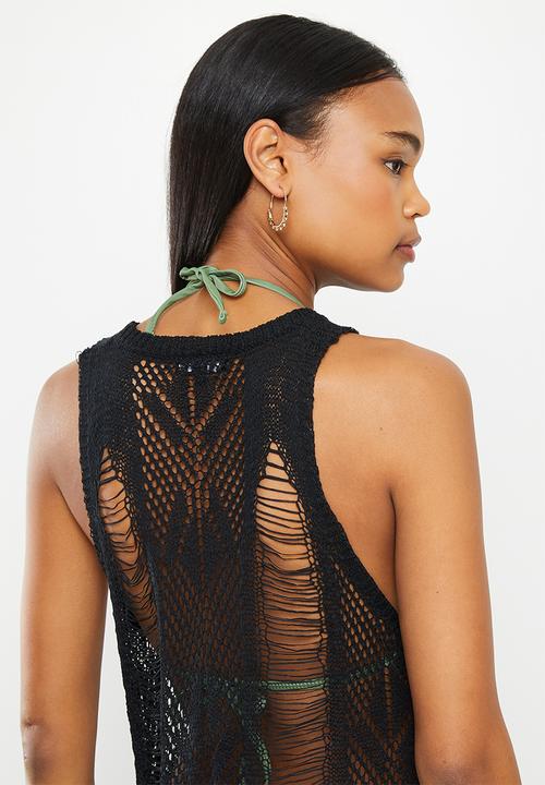 dailyfriday - Fringed hem swim cover up - black