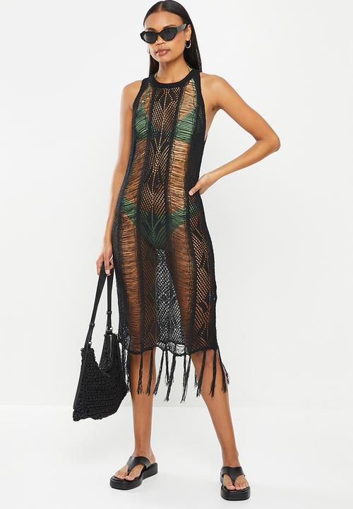 dailyfriday - Fringed hem swim cover up - black