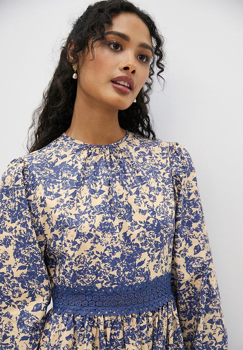 MILLA - Trim detail midi dress - blue print