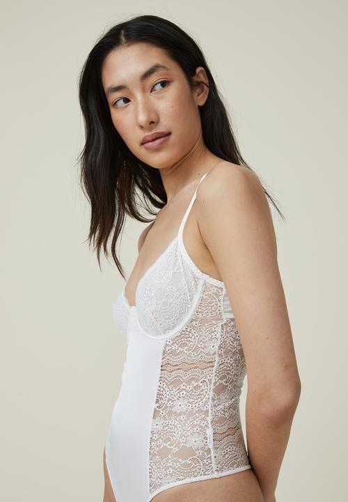 Cotton On - Ultimate comfort lace satin bodysuit - cream