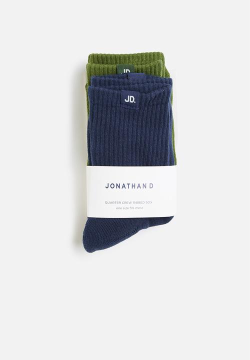 Jonathan D - 2 pack branded quarter crew sox - ink & jade