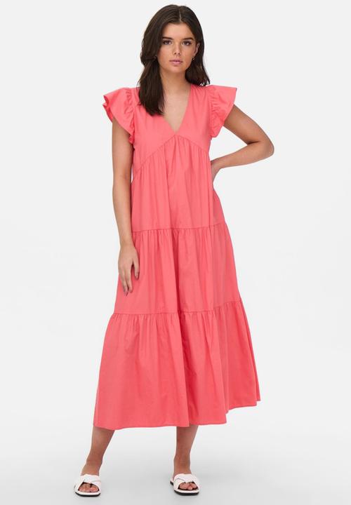ONLY - Lindsey short sleeve ankle dress - calypso coral