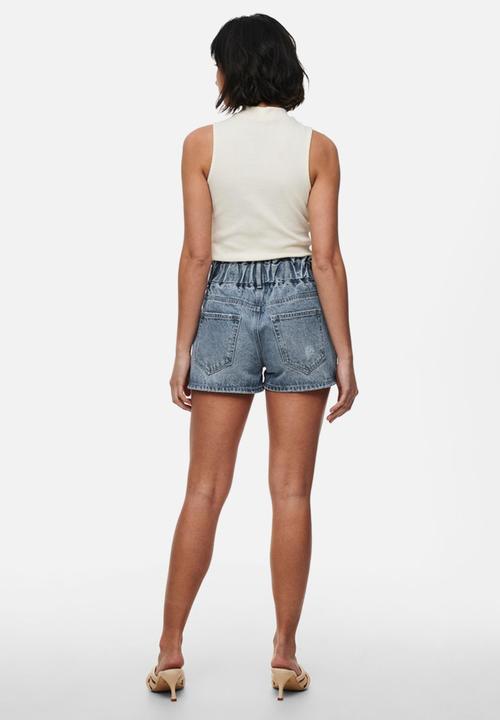 ONLY - Lu life high waist denim shorts - medium blue denim