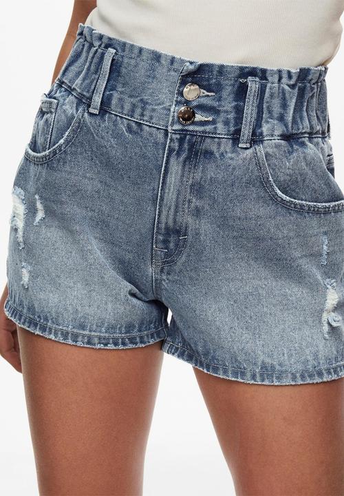 ONLY - Lu life high waist denim shorts - medium blue denim