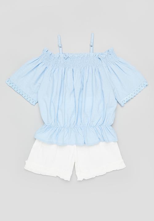Rebel Republic - Girls drop shoulder top & shorts set - blue