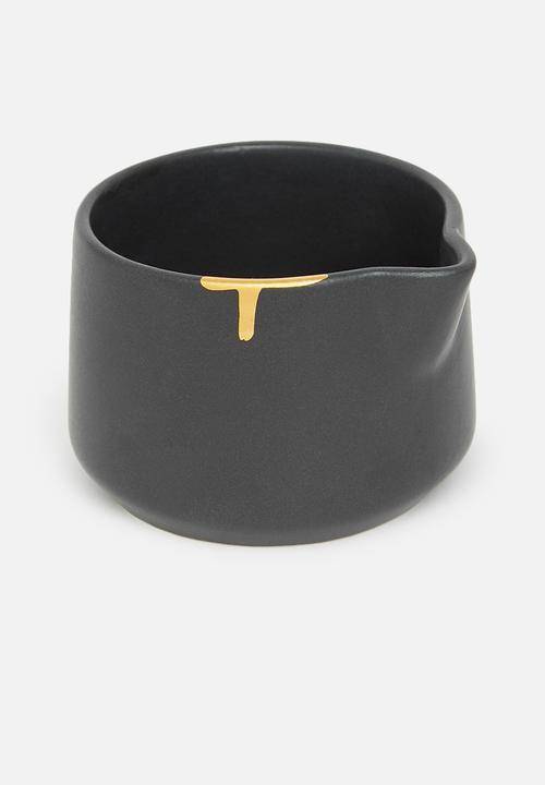 Urchin Art - Calanthea sugar pot and creamer set - black & gold