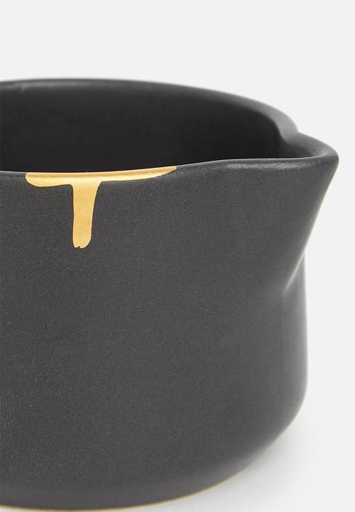 Urchin Art - Calanthea sugar pot and creamer set - black & gold