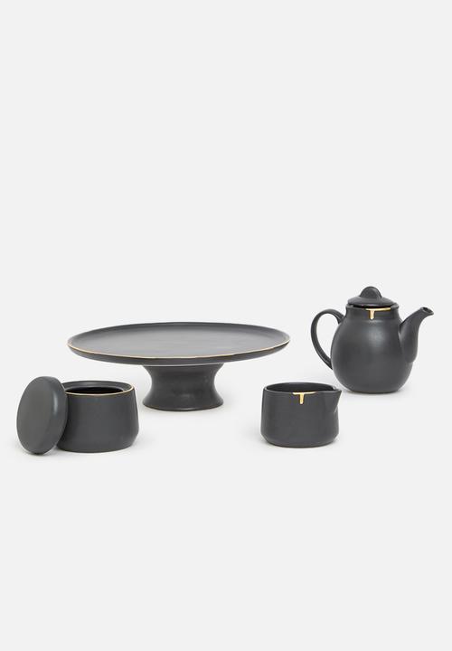 Urchin Art - Calanthea sugar pot and creamer set - black & gold
