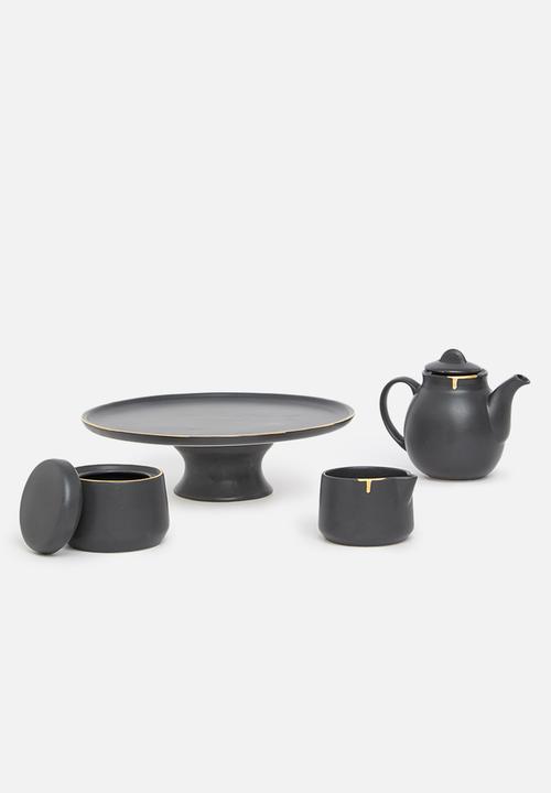 Urchin Art - Calanthea cake stand - black & gold