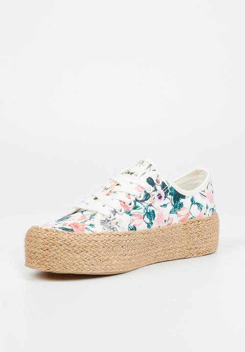 Miss Black - Quebec5 flatform espadrille sneaker - white combo