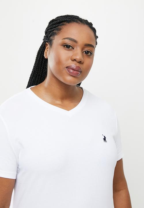 POLO - Plus kelly basic short sleeve  essential vneck stretch T-shirt - white