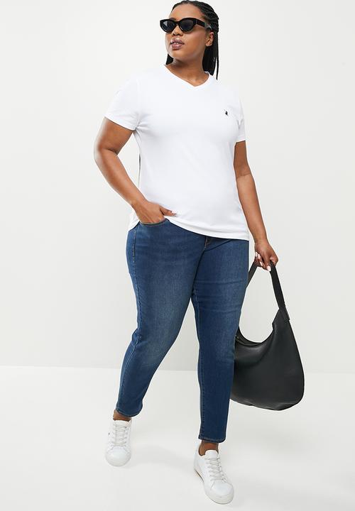 POLO - Plus kelly basic short sleeve  essential vneck stretch T-shirt - white