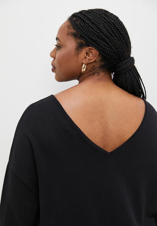 edit Plus - Basic longline v-back jumper - black