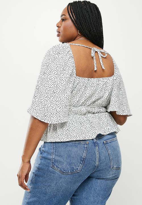 Me&B - Plus printed airflow top -  white & black