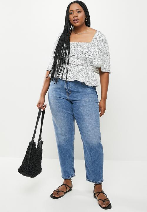 Me&B - Plus printed airflow top -  white & black