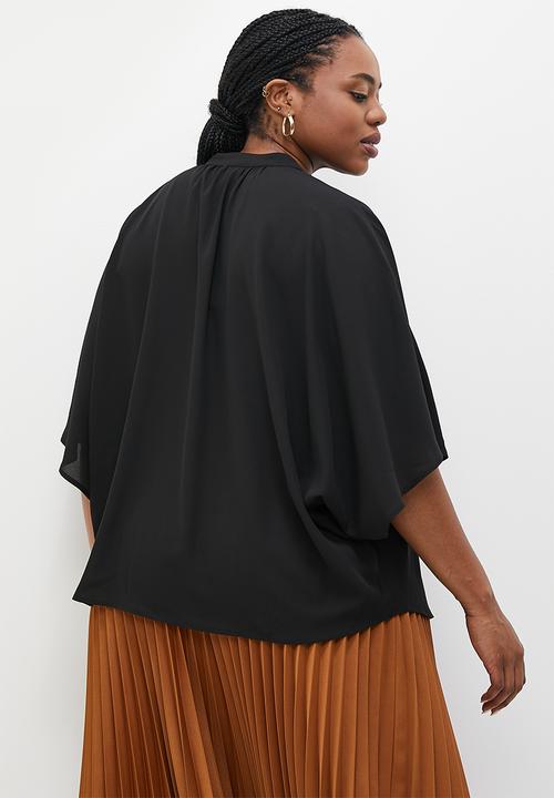 edit Plus - Wide sleeve mandarin blouse - black