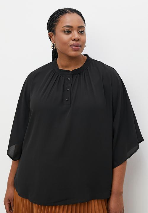 edit Plus - Wide sleeve mandarin blouse - black