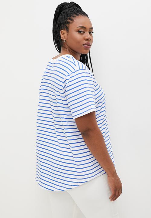 Superbalist - Basic crew aop tee - blue & white