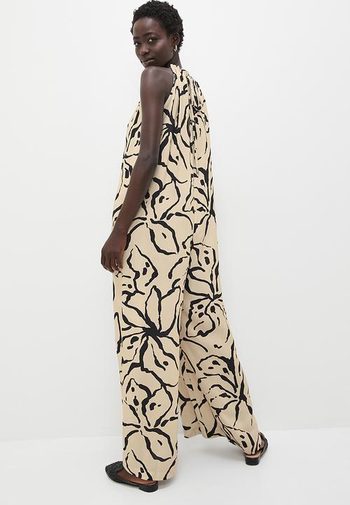 edit - Highneck wide leg jumpsuit - stone & black