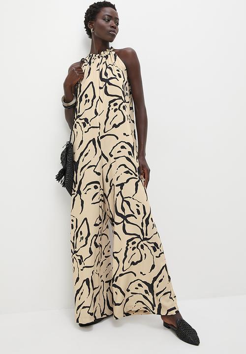 edit - Highneck wide leg jumpsuit - stone & black
