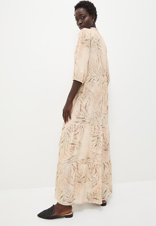 edit - Mandarin collar tiered maxi - soft naturals foliage
