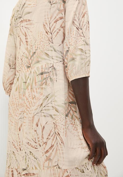 edit - Mandarin collar tiered maxi - soft naturals foliage