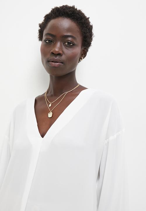 edit - V-neck hi low hem shell - milk