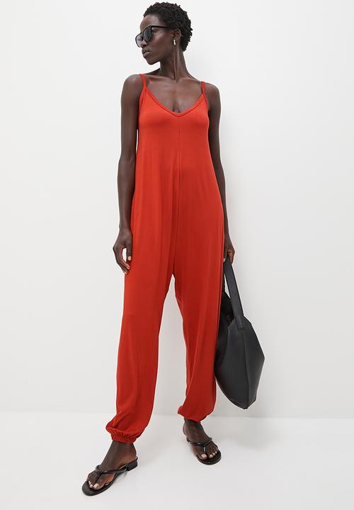 edit - Knit opp harem jumpsuit - red