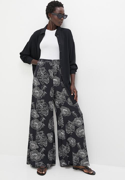 edit - Woven printed wide leg - black & white